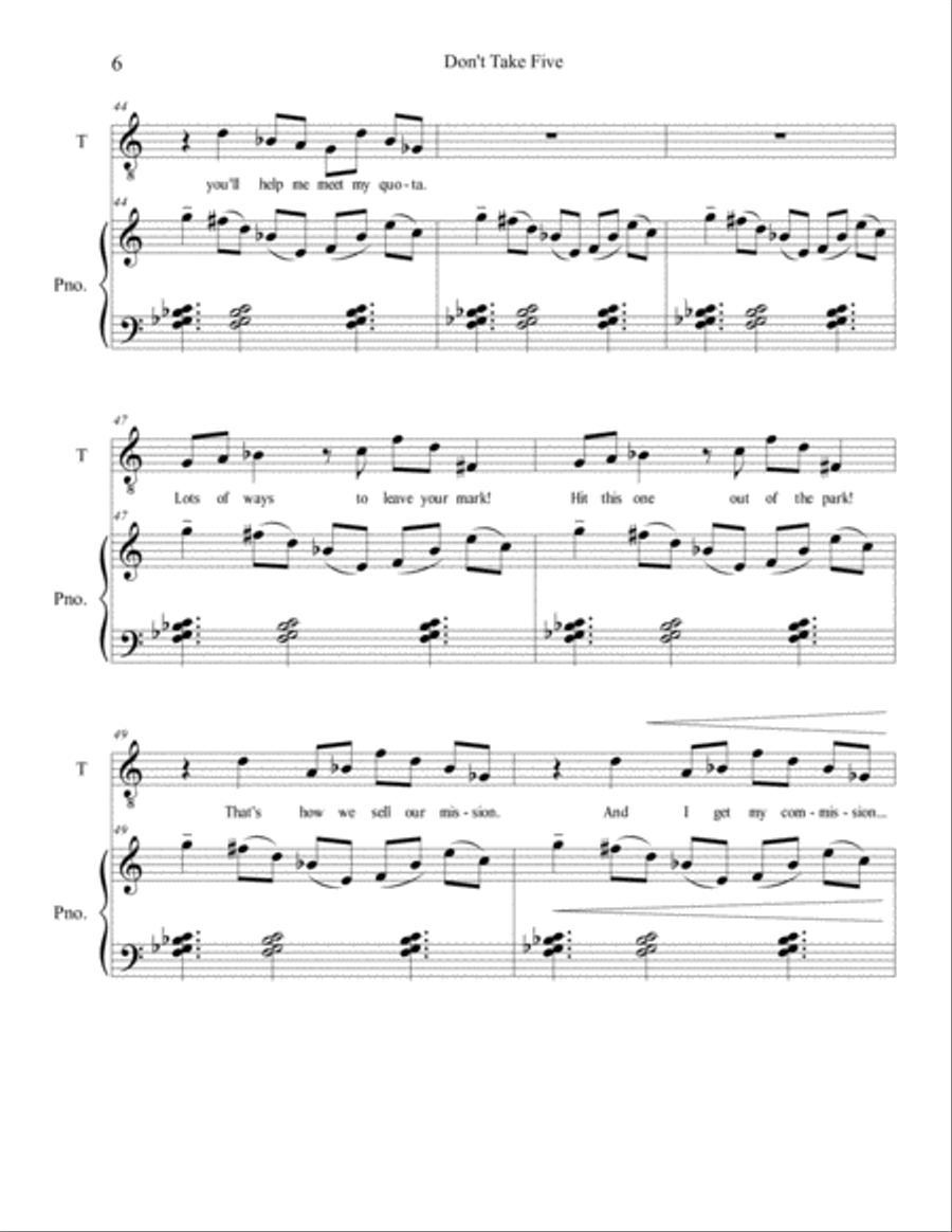 Don't Take Five Tenor Voice scores gallery preview page 6