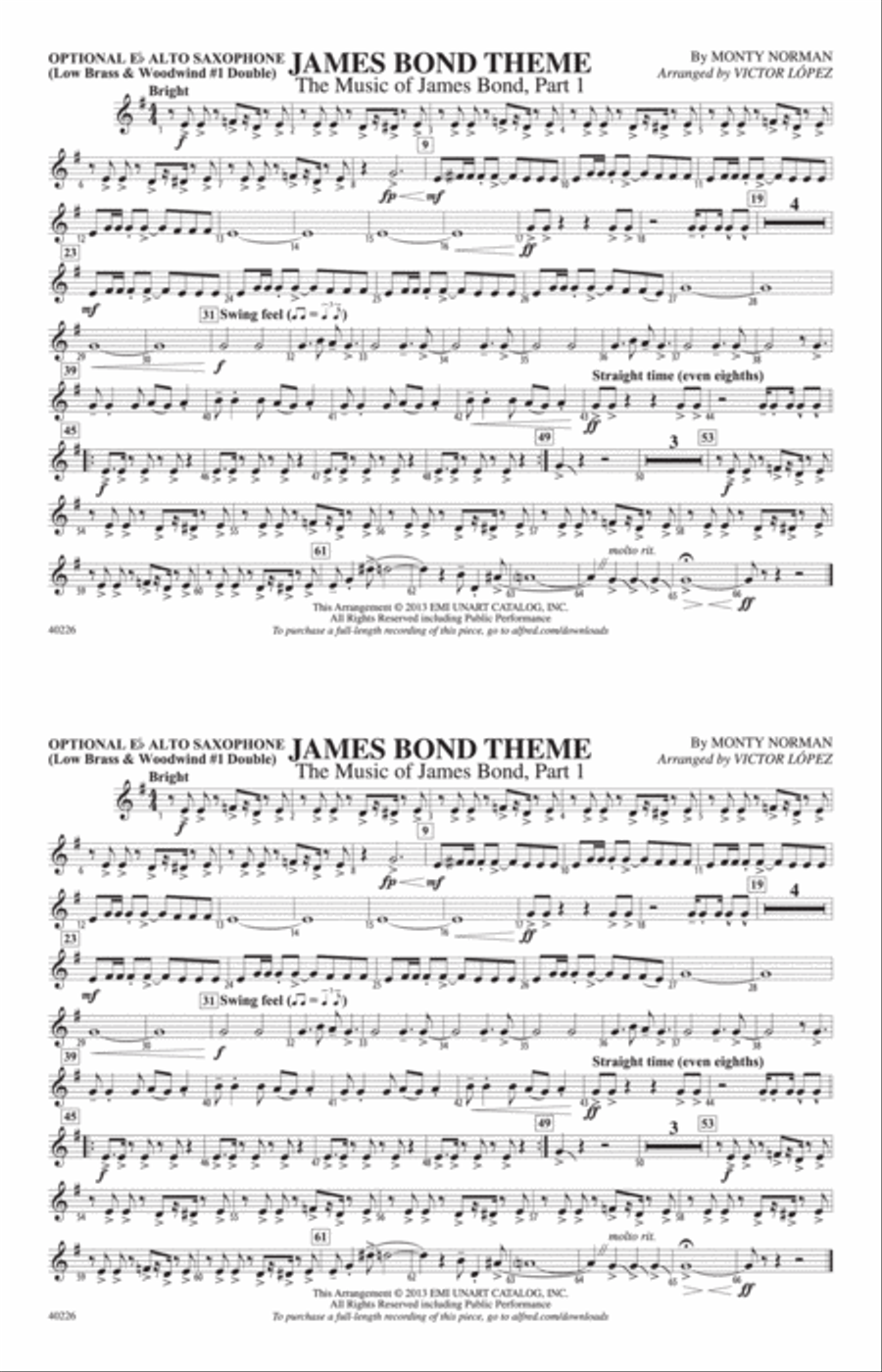 James Bond Theme: Optional Alto Sax Marching Band scores gallery preview page 1