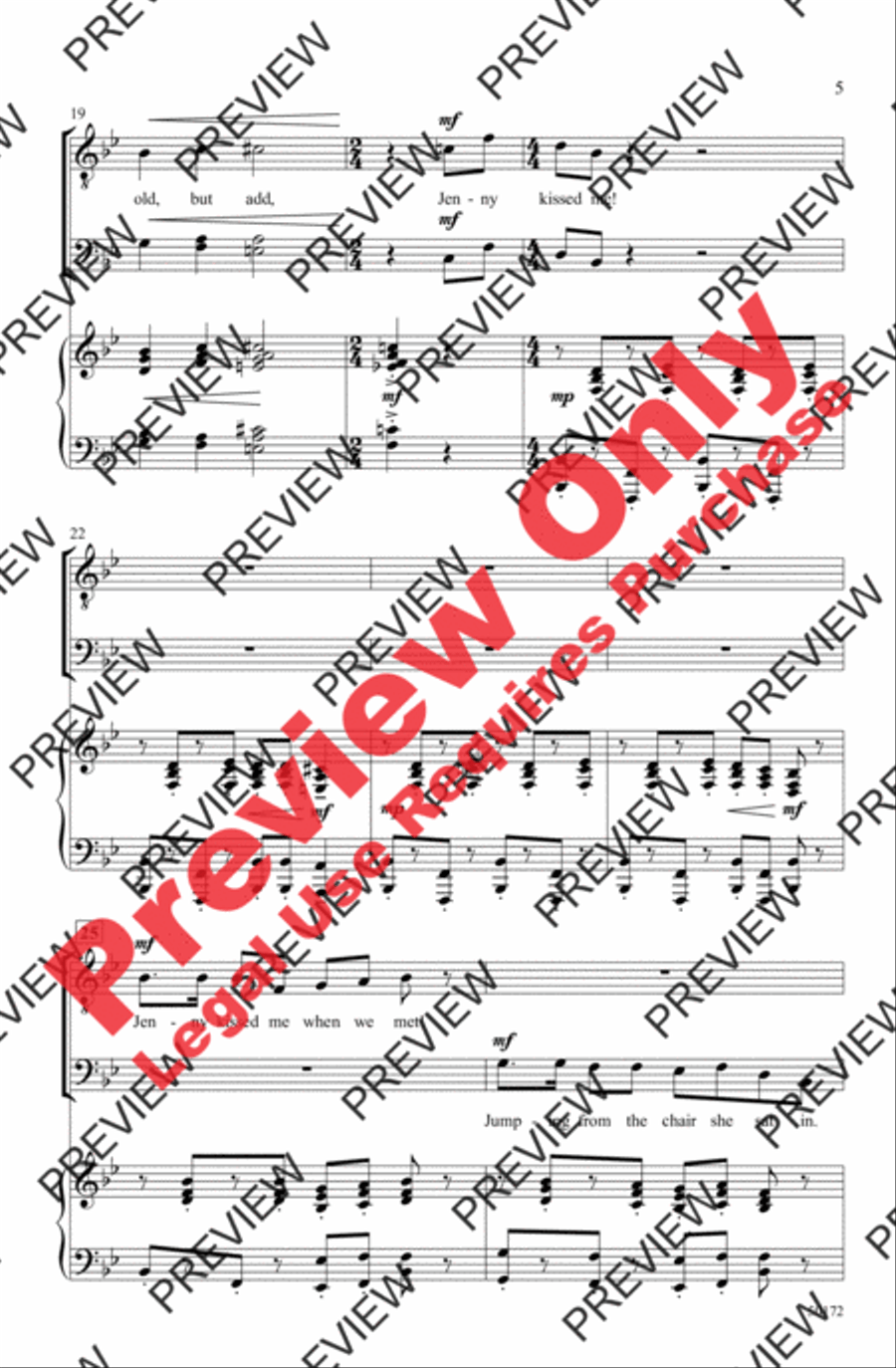 Jenny Kissed Me Men's Choir scores gallery preview page 5