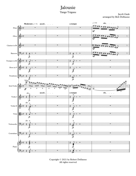 Jalousie, by Jacob Gade, arranged for Chamber Orchestra image number null