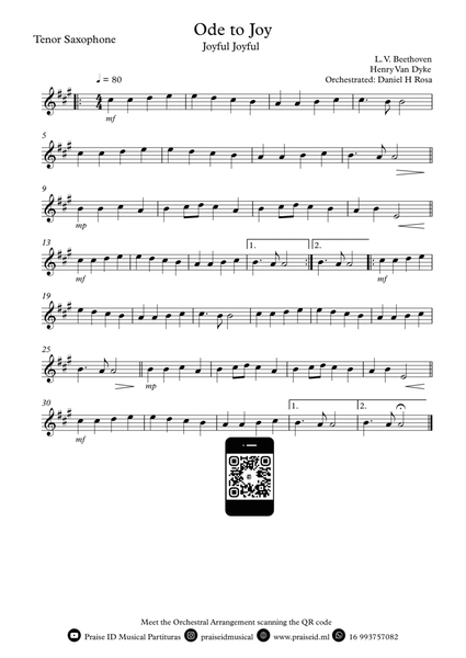 Ode to Joy - Joyful Joyful - Easy Tenor Saxophone image number null