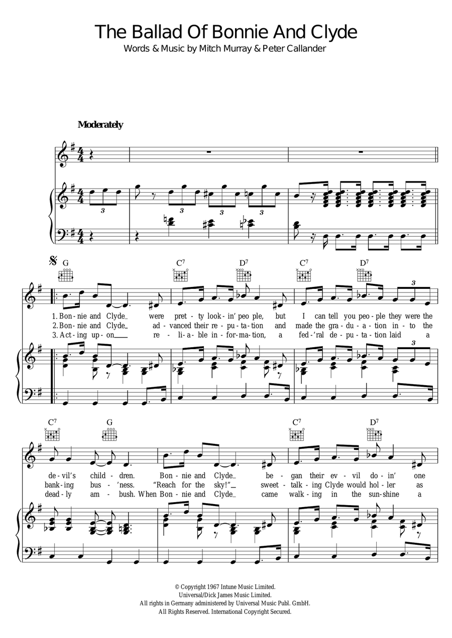 The Ballad Of Bonnie And Clyde Piano, Vocal scores gallery preview page 1
