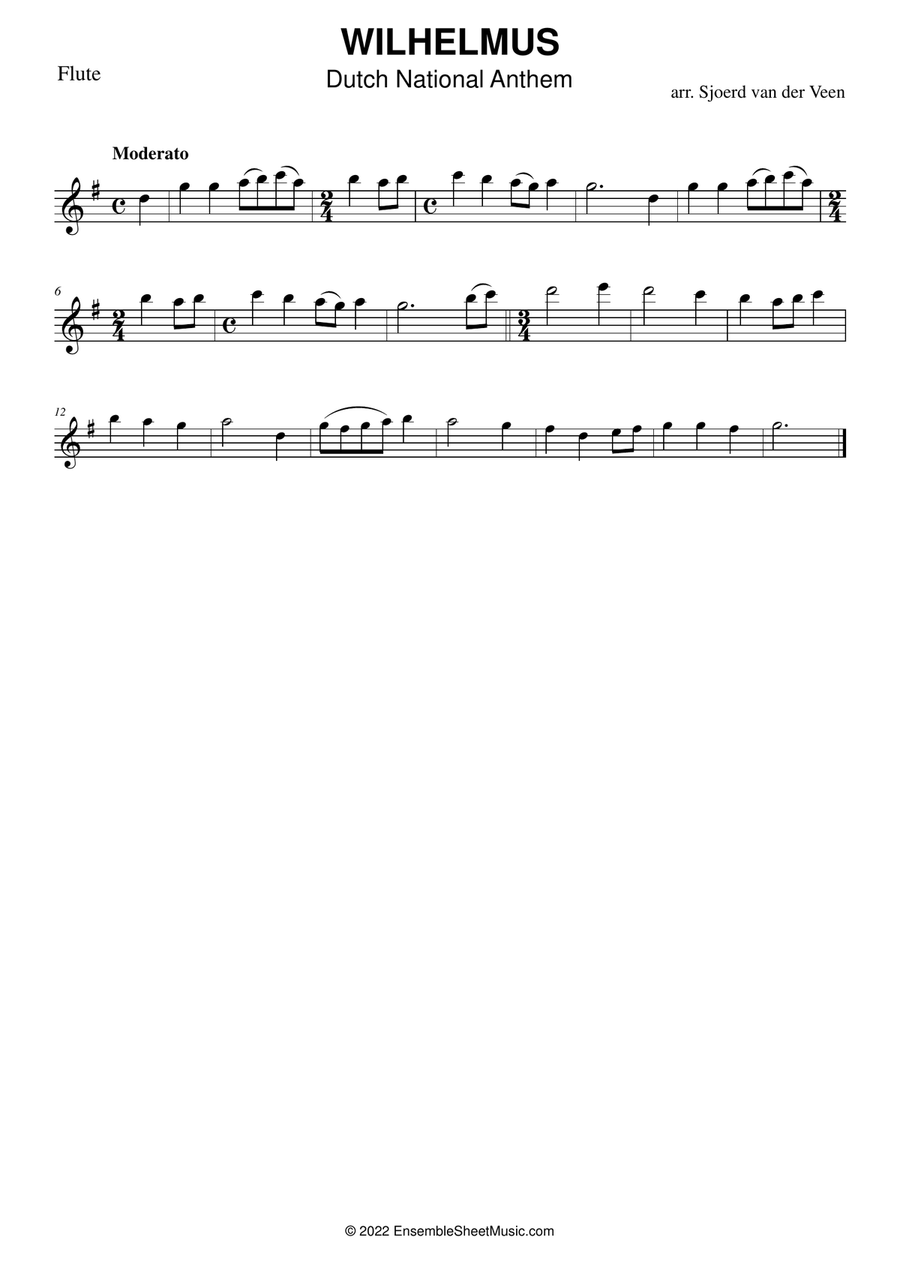 Wilhelmus | Dutch National Anthem Woodwind Quintet scores gallery preview page 1