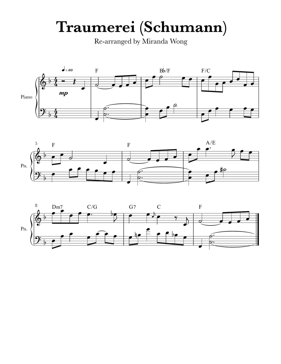 Traumerei by Schumann - Easy Piano Solo Easy Piano scores gallery preview page 1