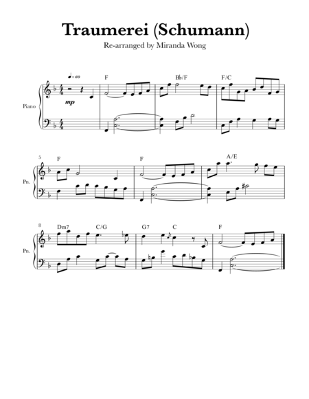 Traumerei by Schumann - Easy Piano Solo image number null