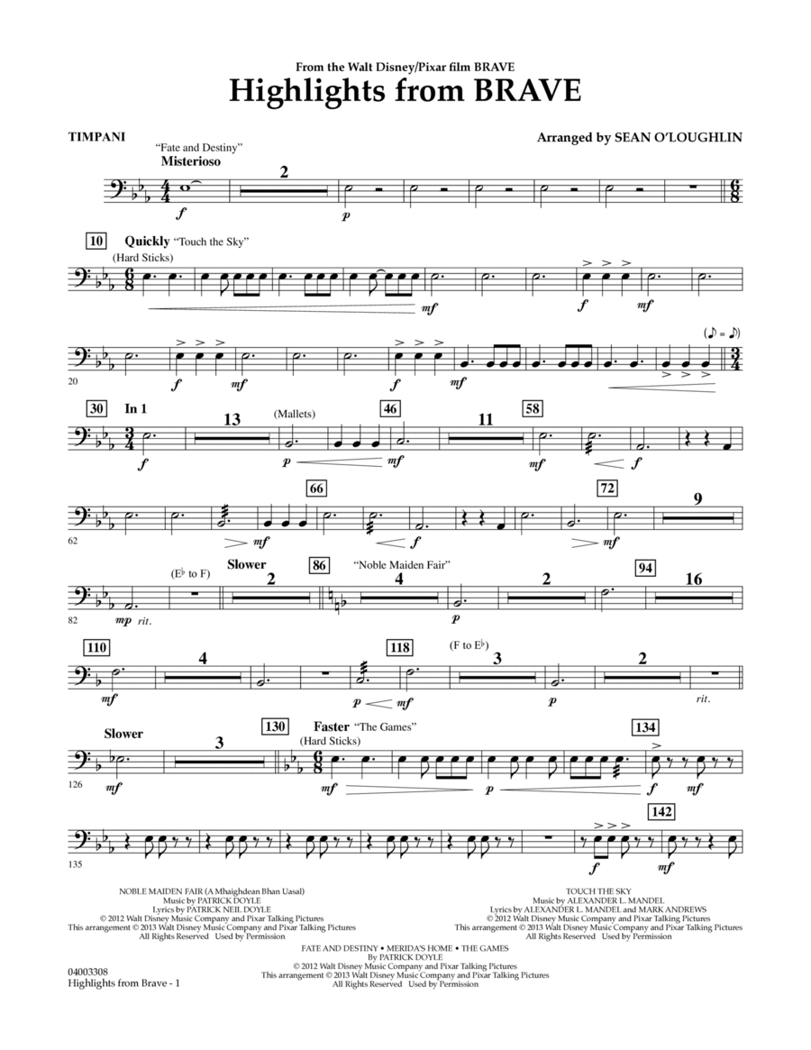 Highlights From Brave - Timpani Concert Band scores gallery preview page 1