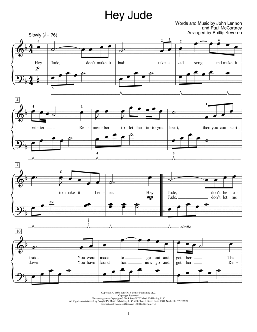 Hey Jude (arr. Phillip Keveren) Piano Method scores gallery preview page 1