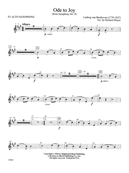 Ode to Joy from Symphony No. 9: E-flat Alto Saxophone
