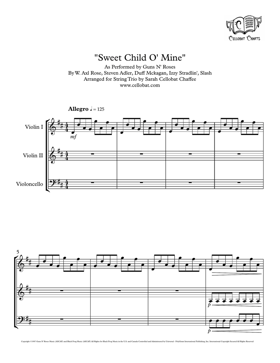 Sweet Child O' Mine String Trio scores gallery preview page 1