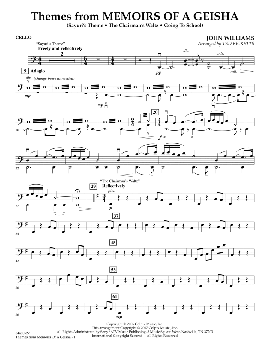 Themes from Memoirs of a Geisha - Cello Cello scores gallery preview page 1
