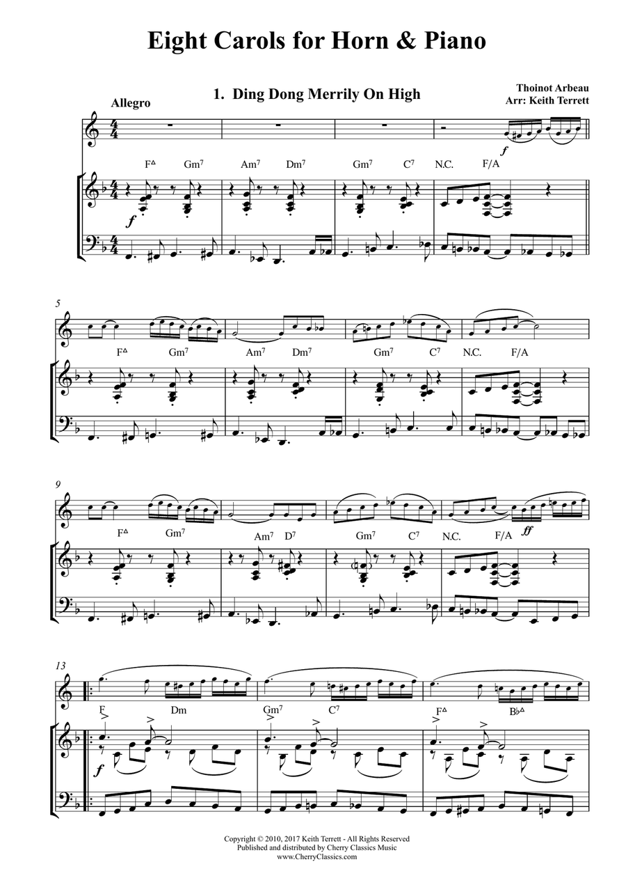 Eight Christmas Carols for French Horn and Piano Piano scores gallery preview page 1