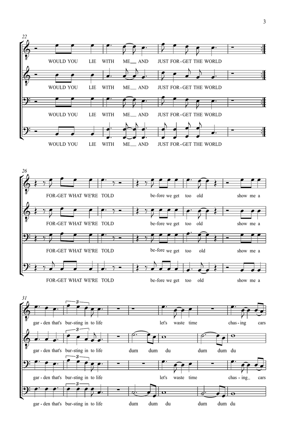 Chasing Cars (arr. Gitika Partington) TTBB scores gallery preview page 3