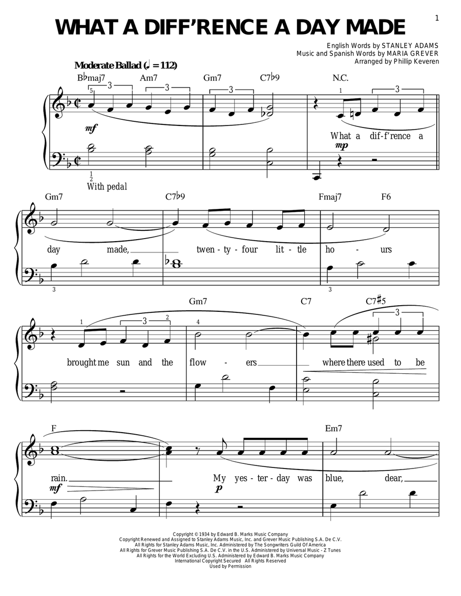 What A Diff'rence A Day Made (arr. Phillip Keveren) Easy Piano scores gallery preview page 1