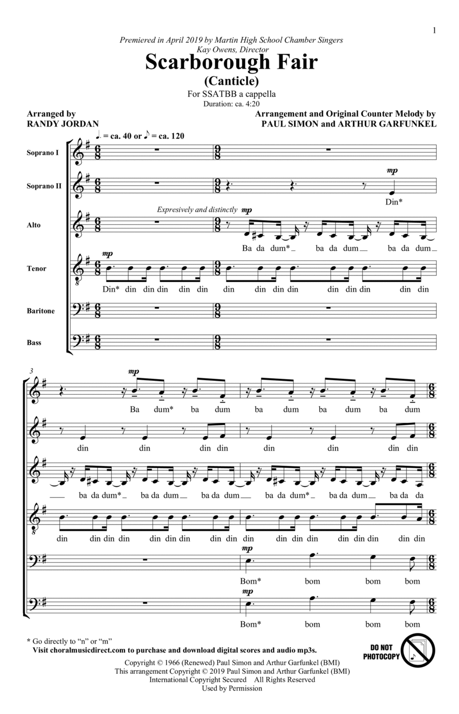 Scarborough Fair/Canticle (arr. Randy Jordan) SSATBB scores gallery preview page 1