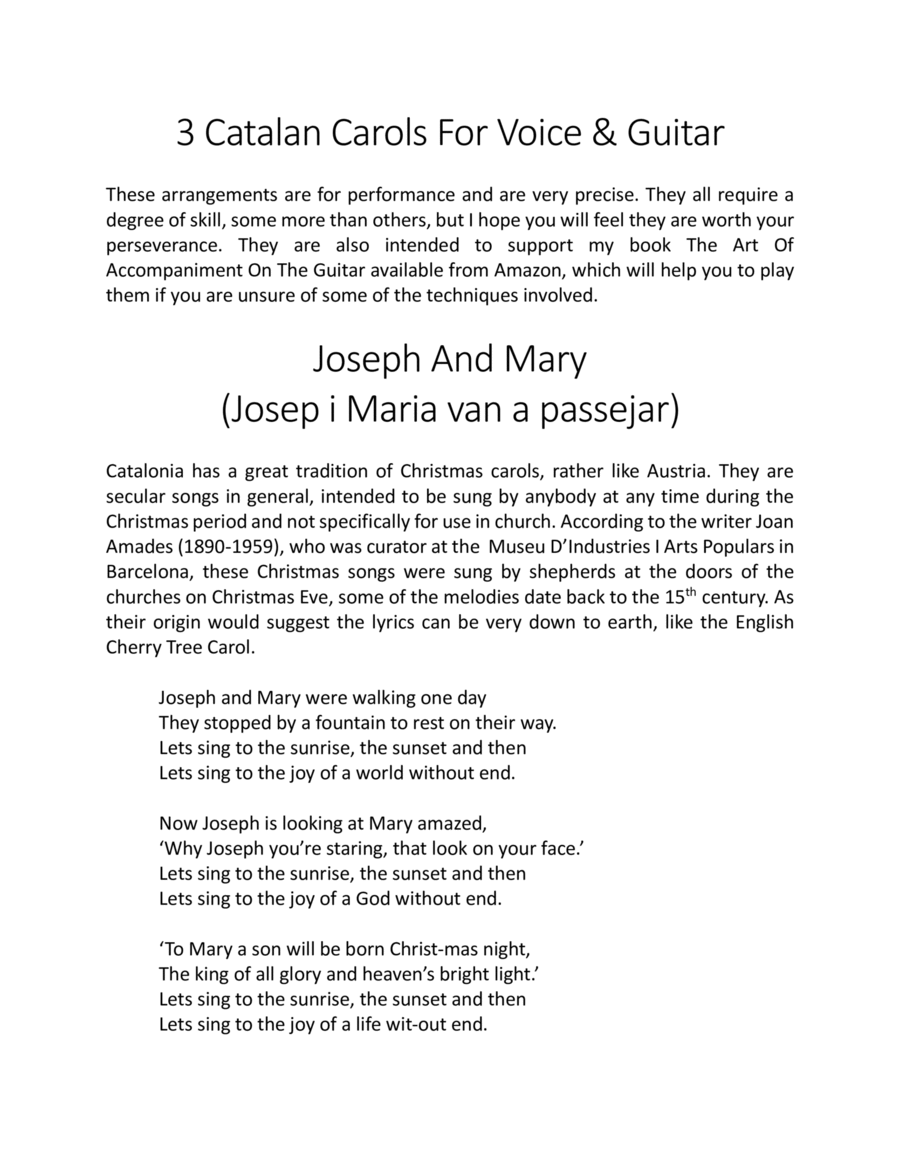 3 Catalan Carols for Voice & Guitar-Joseph and Mary image number null