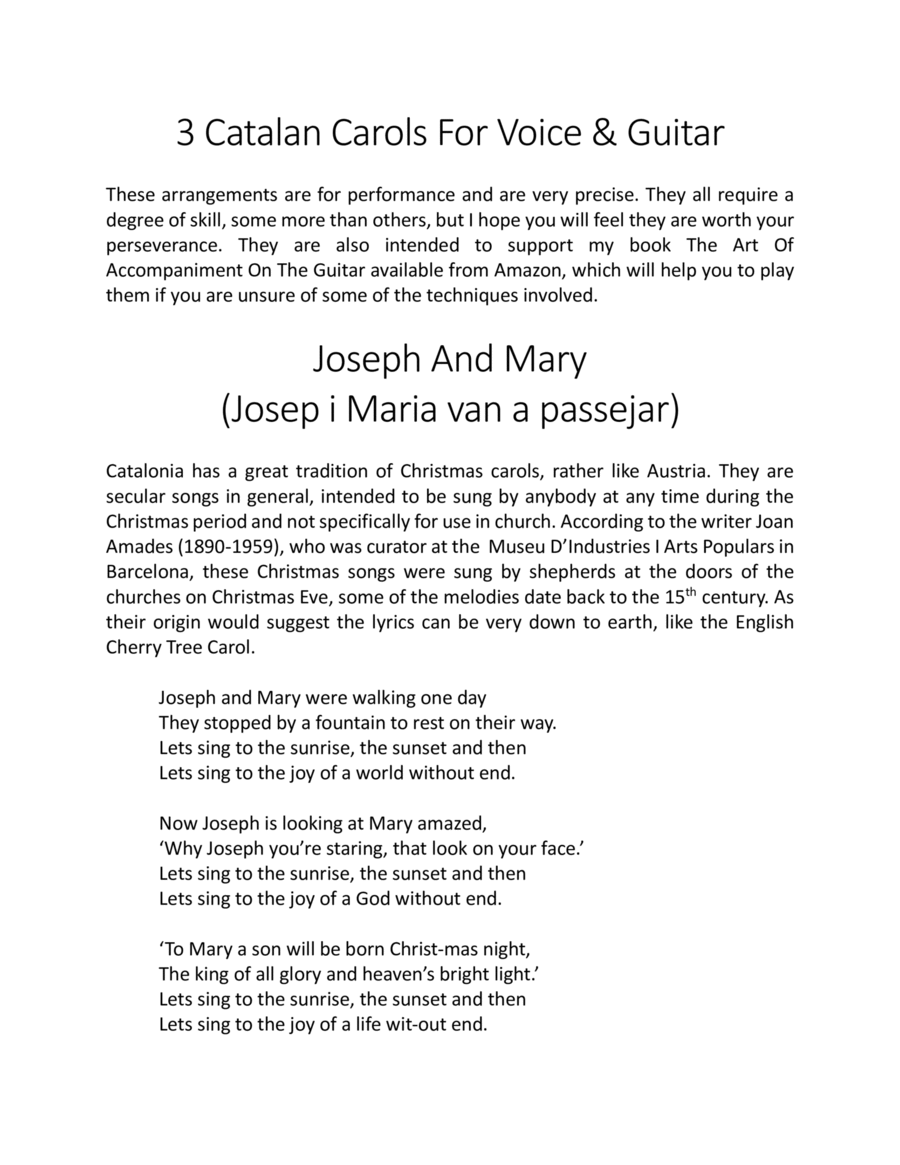 3 Catalan Carols for Voice & Guitar-Joseph and Mary Small Ensemble scores gallery preview page 1