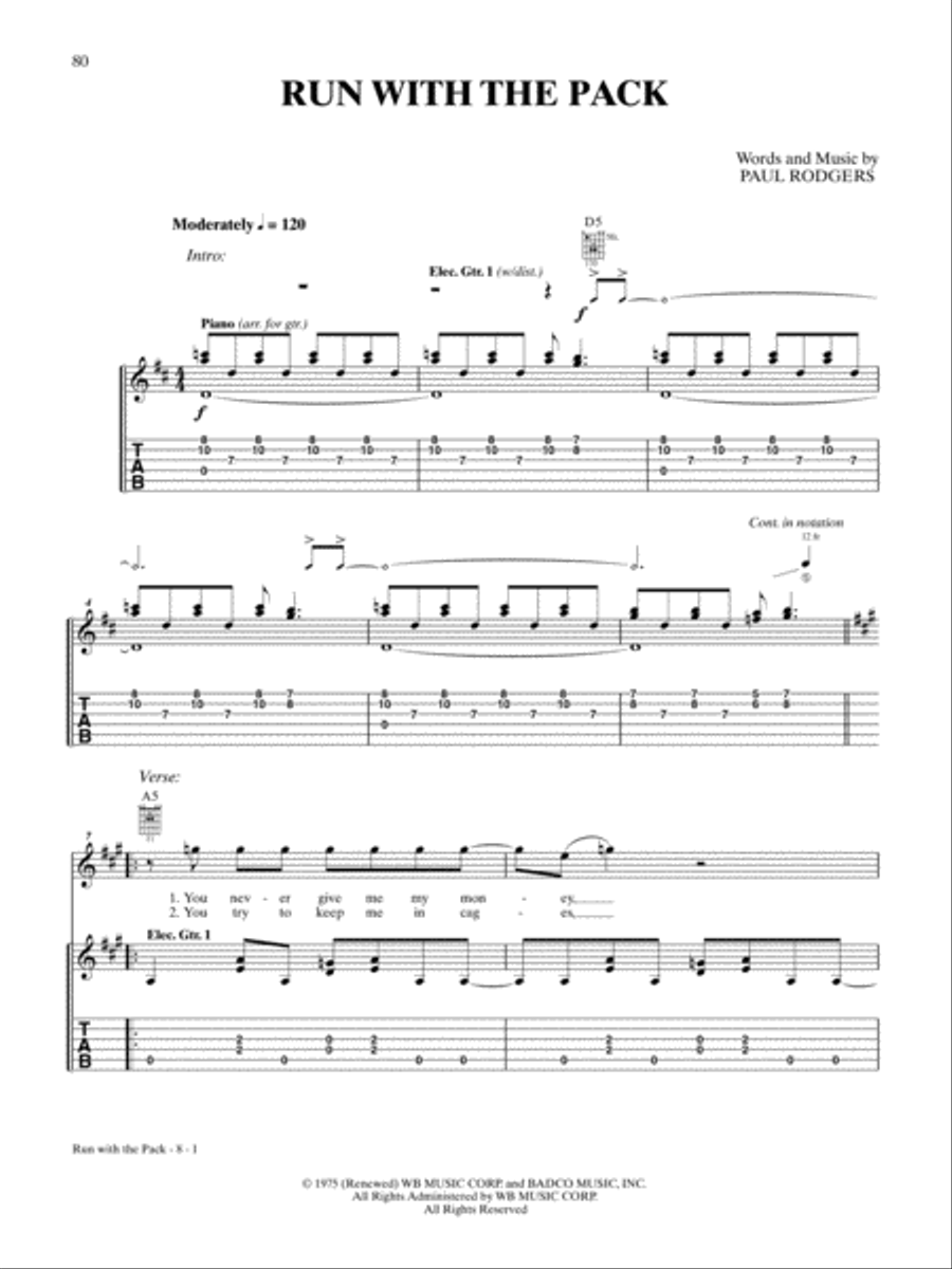 Run With the Pack Guitar Tablature scores gallery preview page 1