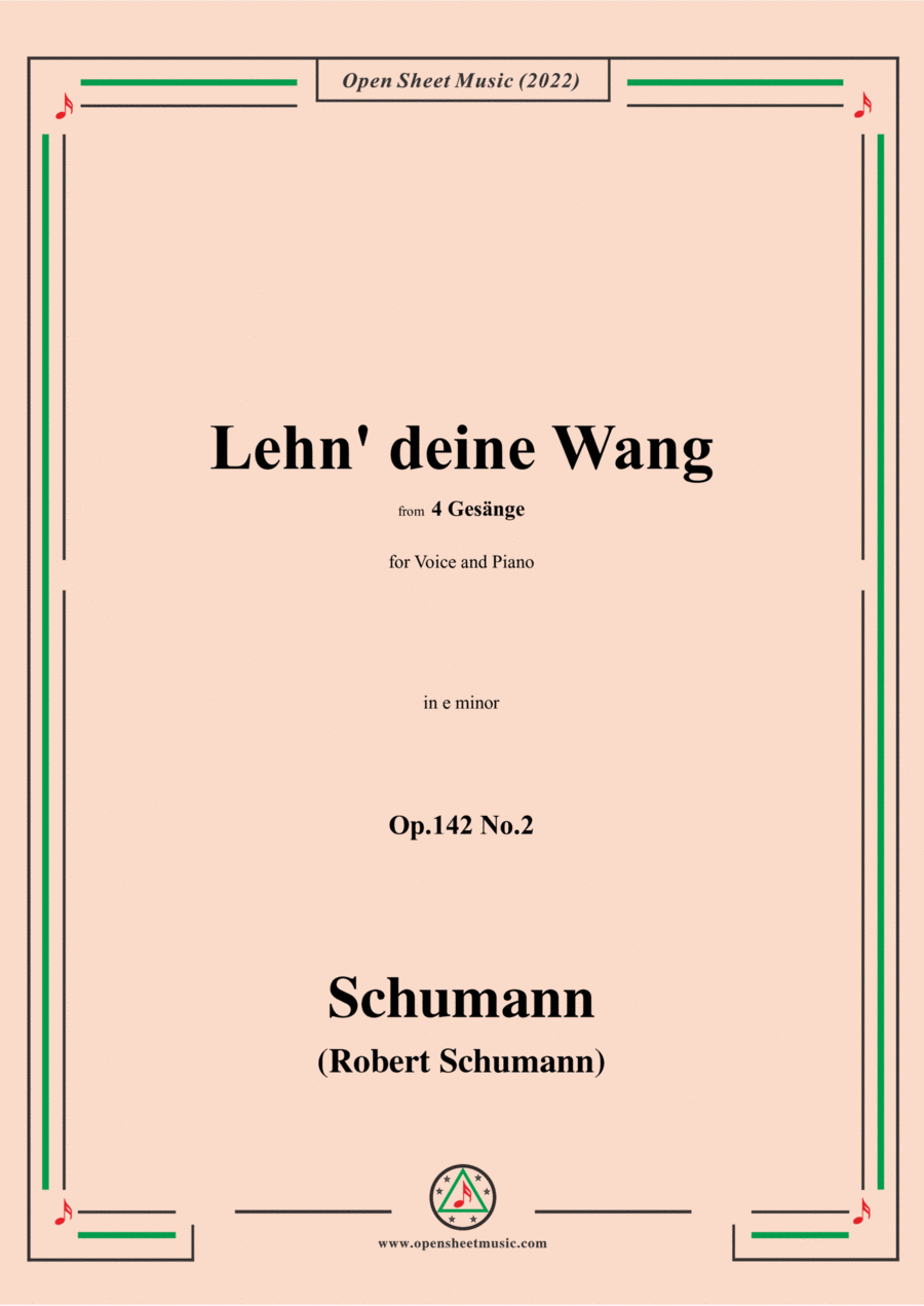 Schumann-Lehn deine Wang,Op.142 No.2,in e minor Voice scores gallery preview page 1