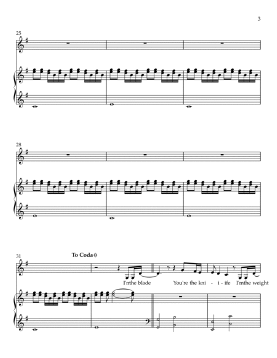 Breathing Underwater Piano, Vocal, Guitar scores gallery preview page 3
