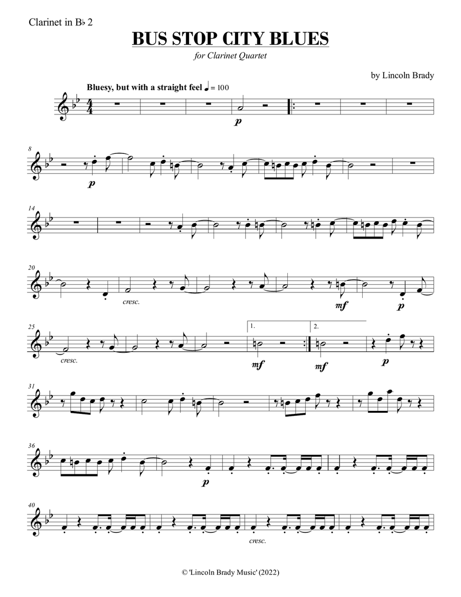 BUS STOP CITY BLUES - Clarinet Quartet Clarinet Quartet scores gallery preview page 6