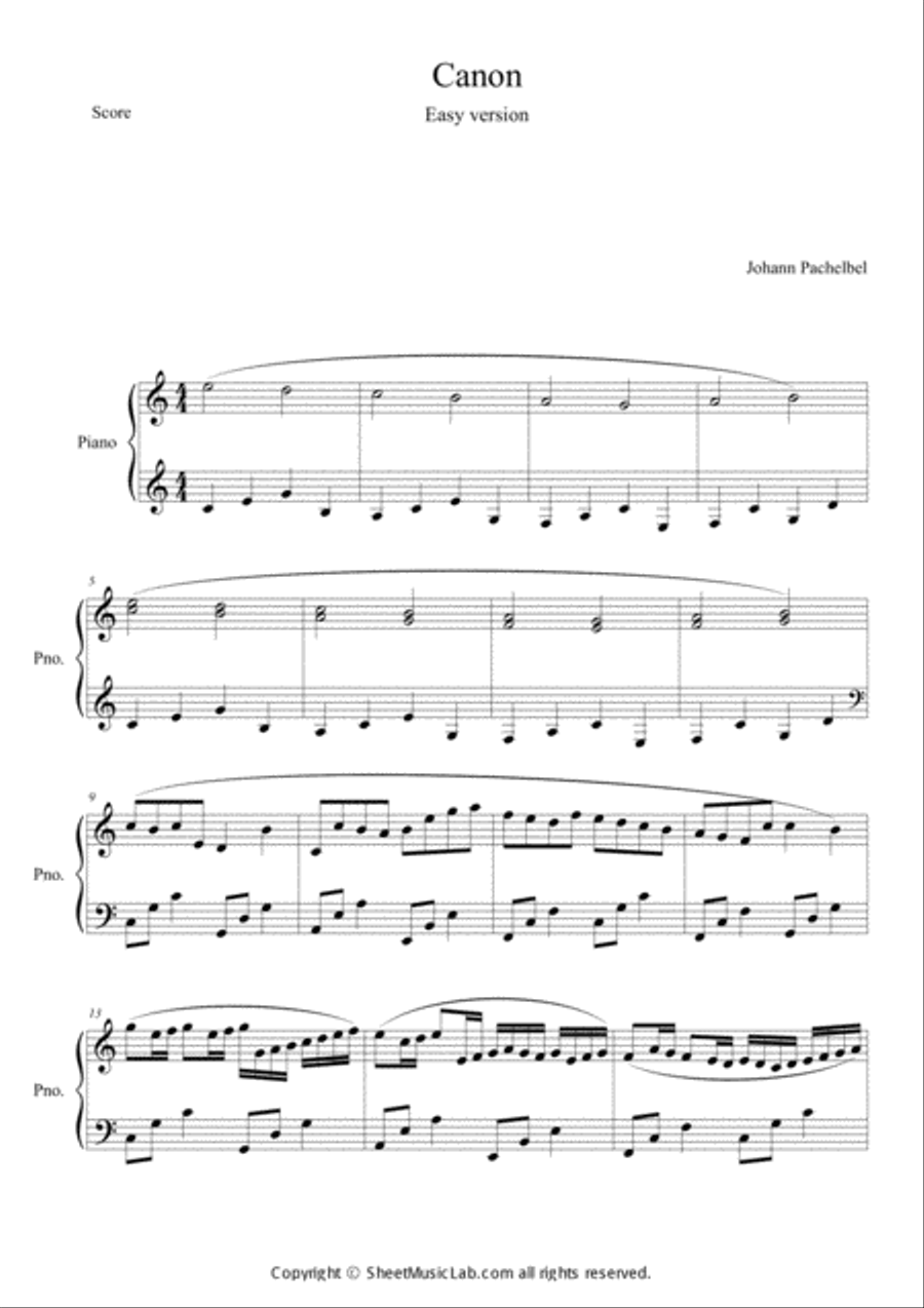 Canon in C (Easy and Short Version) Easy Piano scores gallery preview page 1