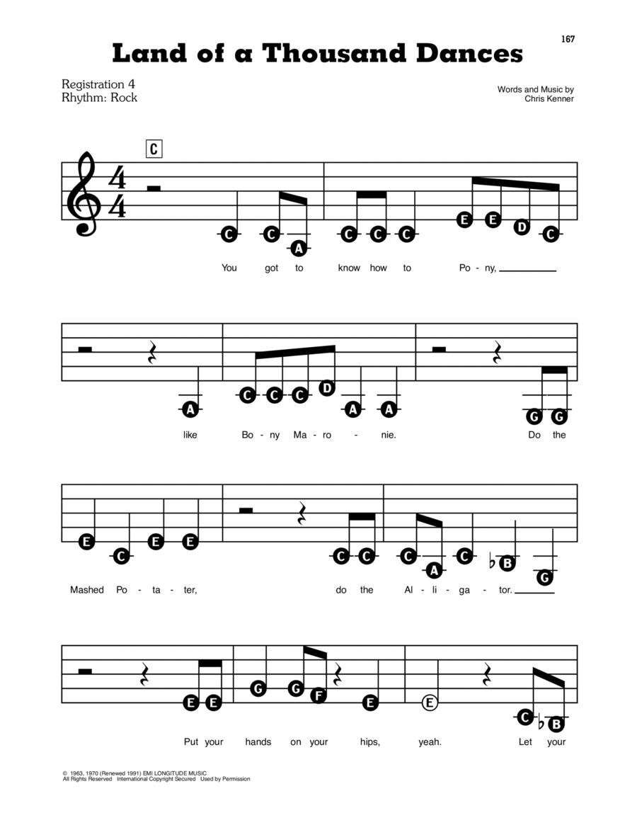 Land Of A Thousand Dances Electronic Keyboard scores gallery preview page 1