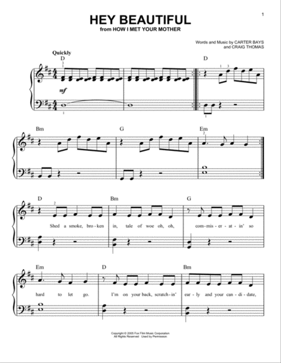 Hey Beautiful (from How I Met Your Mother) Easy Piano scores gallery preview page 1