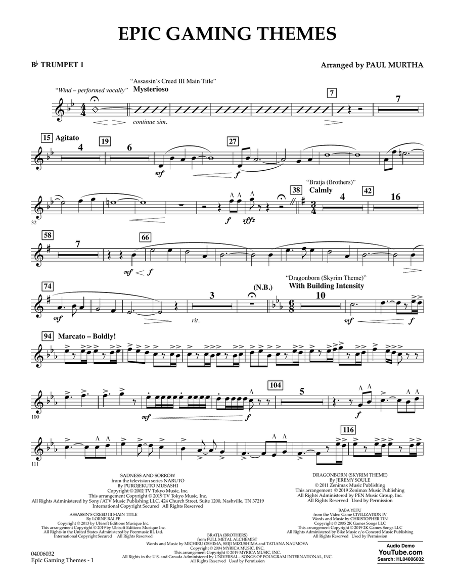Epic Gaming Themes Bb Trumpet 1 by Paul Murtha Concert Band Digital Sheet Music Sheet Music Plus