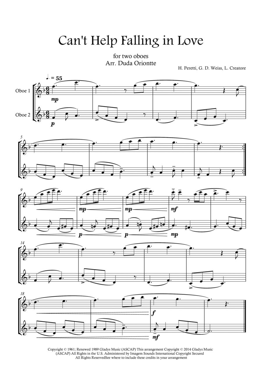 Can't Help Falling In Love Woodwind Duet scores gallery preview page 1