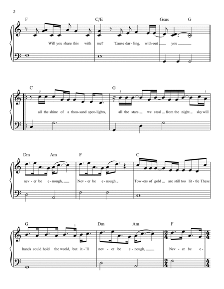 Never Enough (from The Greatest Showman) Easy Piano scores gallery preview page 2