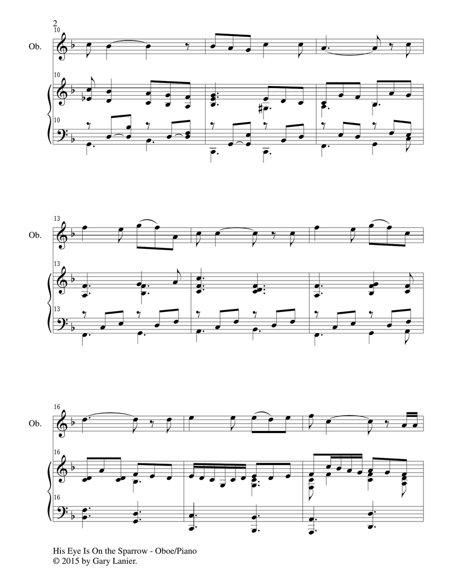 HIS EYE IS ON THE SPARROW (Duet – Oboe and Piano/Score and Parts) Woodwind Duet scores gallery preview page 3