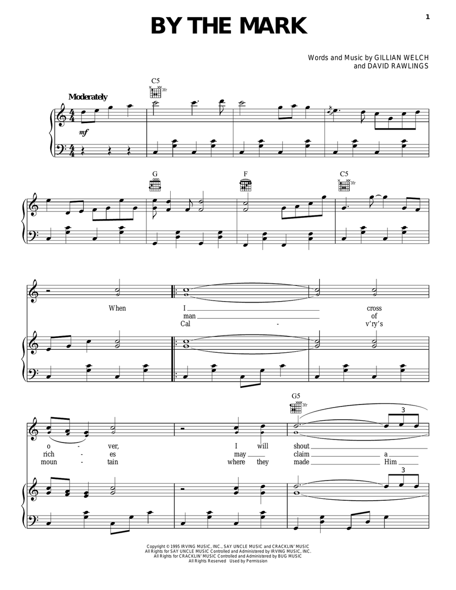 By The Mark Piano, Vocal, Guitar scores gallery preview page 1