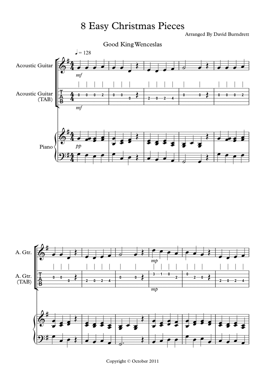 8 Easy Christmas Duets for Guitar including TAB and Piano
