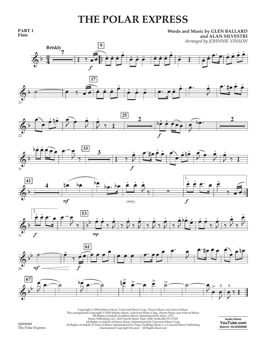 The Polar Express (arr. Johnnie Vinson) - Pt.1 - Flute Concert Band scores gallery preview page 1