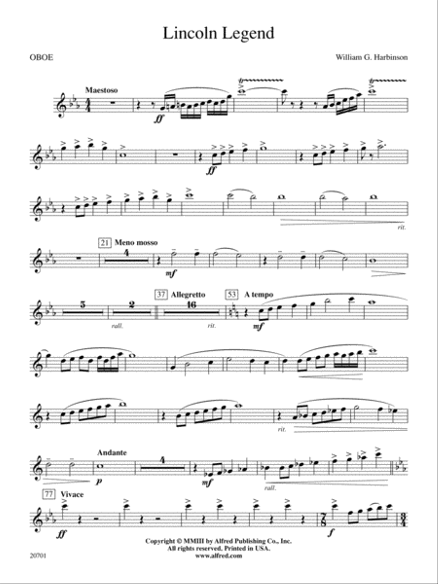Lincoln Legend: Oboe Concert Band scores gallery preview page 1