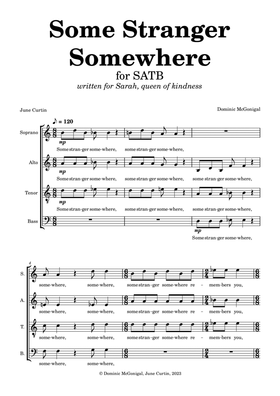 Some Stranger Somewhere (SATB) 4-Part scores gallery preview page 1