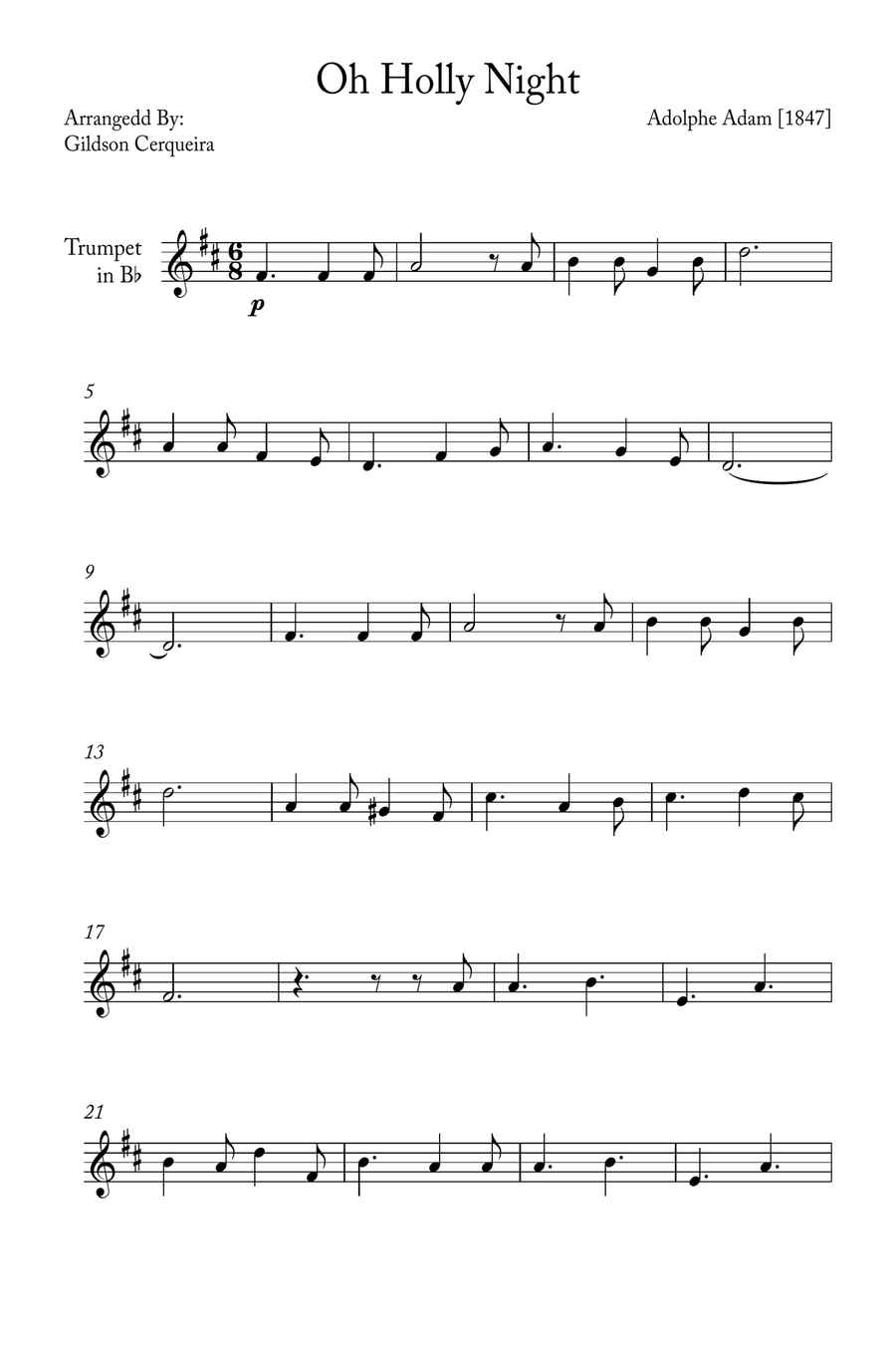 Oh Holy night B-Flat Trumpet scores gallery preview page 1