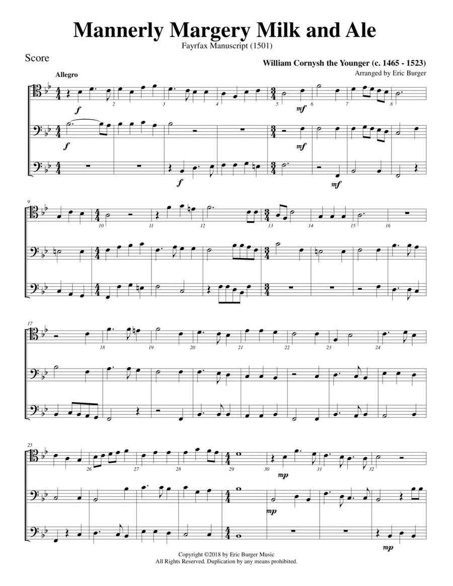 Mannerly Margery Milk and Ale for Trombone or Low Brass Trio Trombone Trio scores gallery preview page 1
