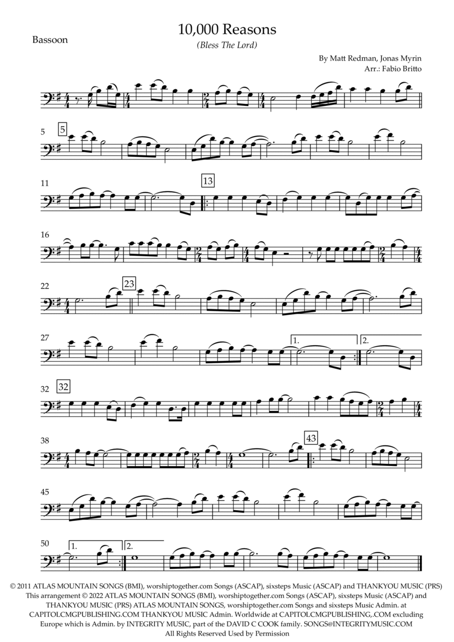 10,000 Reasons (bless The Lord) Bassoon Solo scores gallery preview page 1
