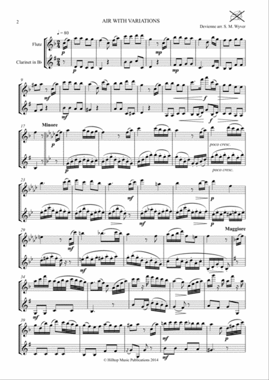 Devienne Air And Variation arr. flute and clarinet Woodwind Duet scores gallery preview page 2