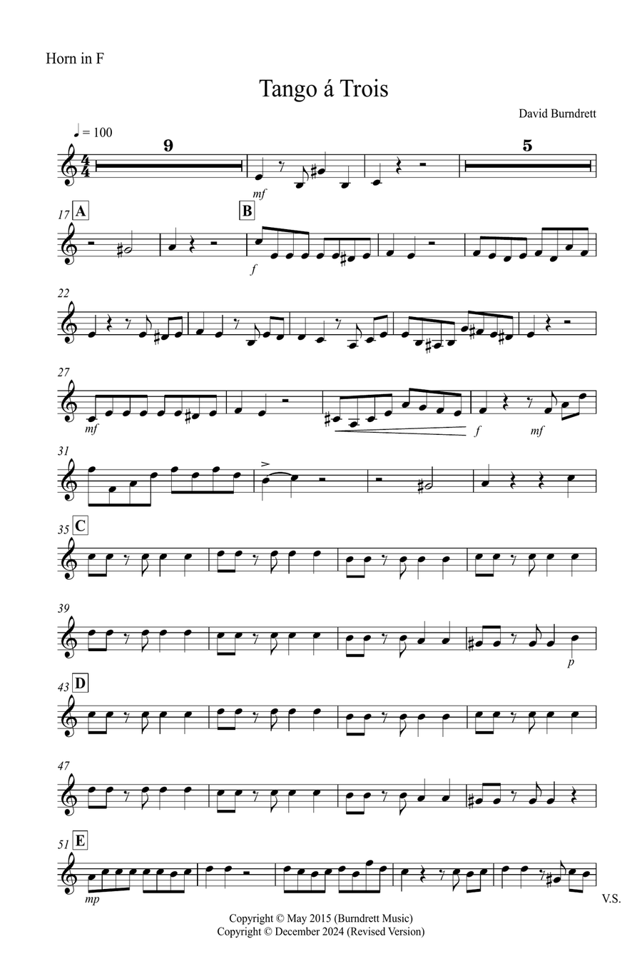 Tango a Trios for Trumpet, Horn and Cello Trio Small Ensemble scores gallery preview page 6