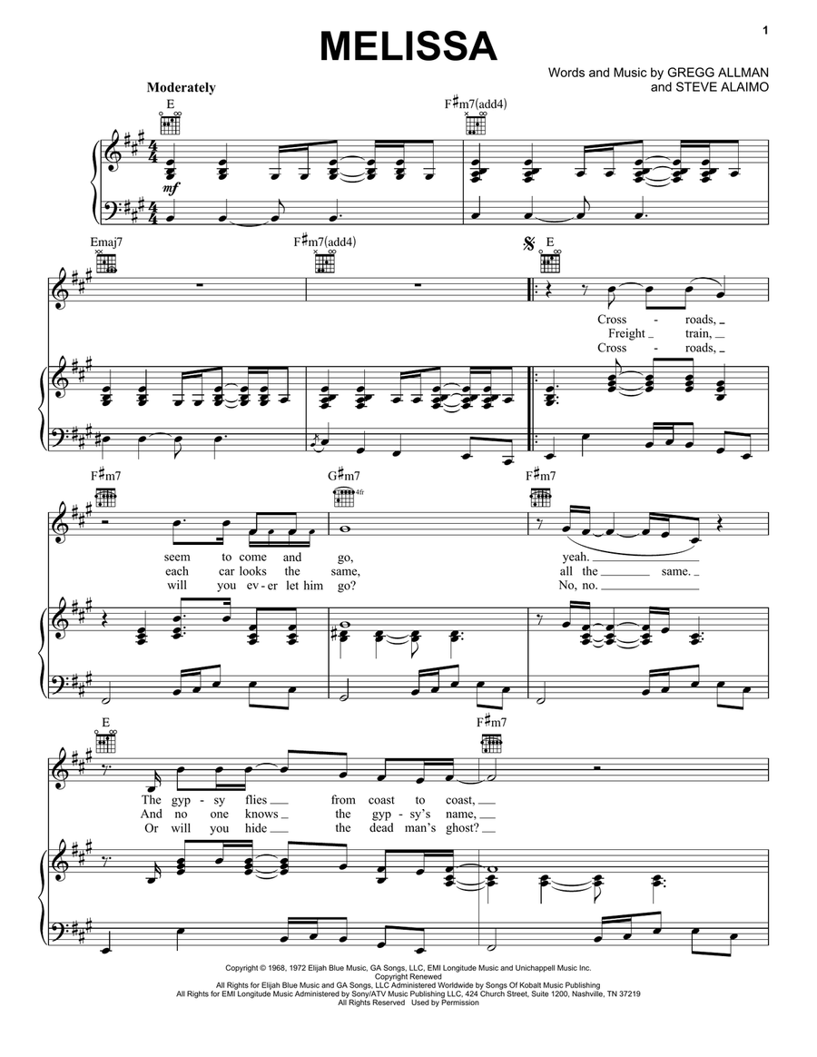 Melissa Piano, Vocal, Guitar scores gallery preview page 1