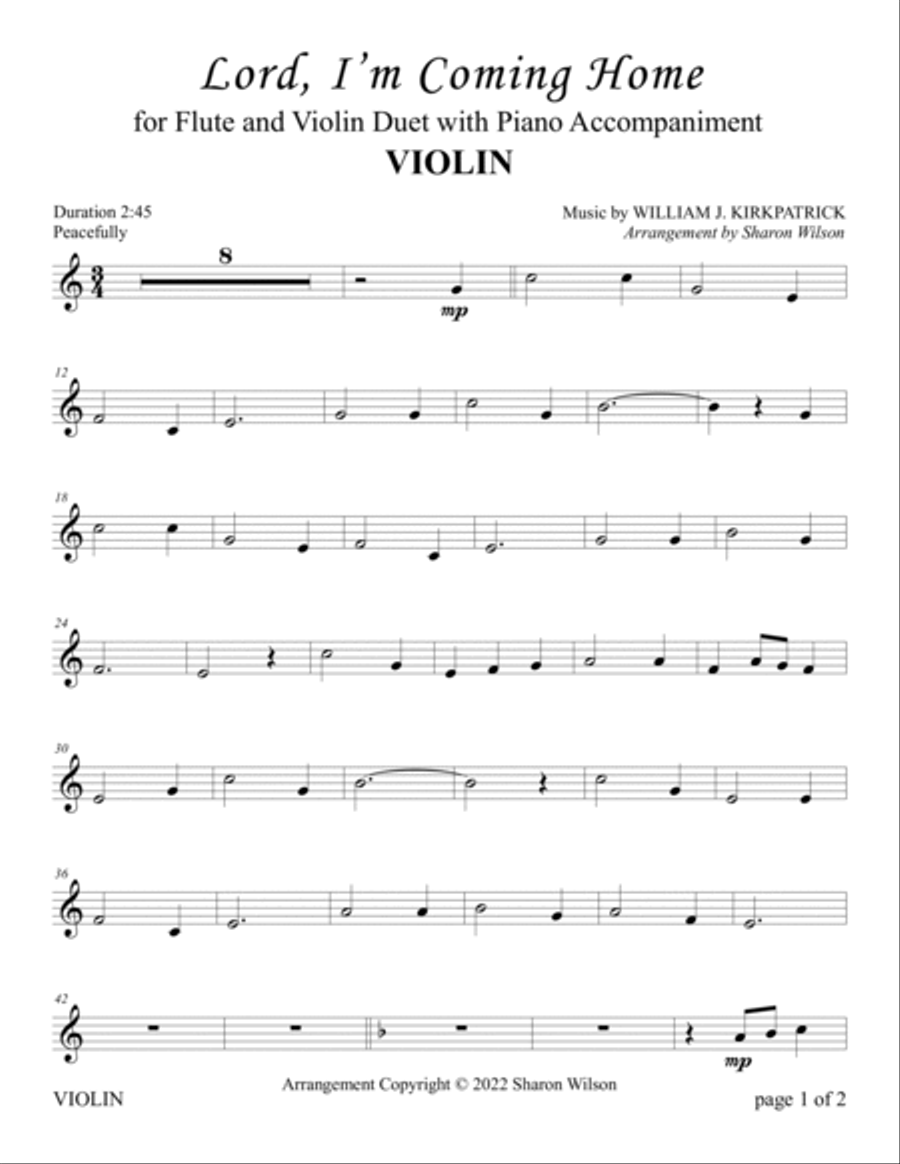 Lord, I'm Coming Home (for Flute and/or Violin Duet with Piano Accompaniment) Flute scores gallery preview page 4