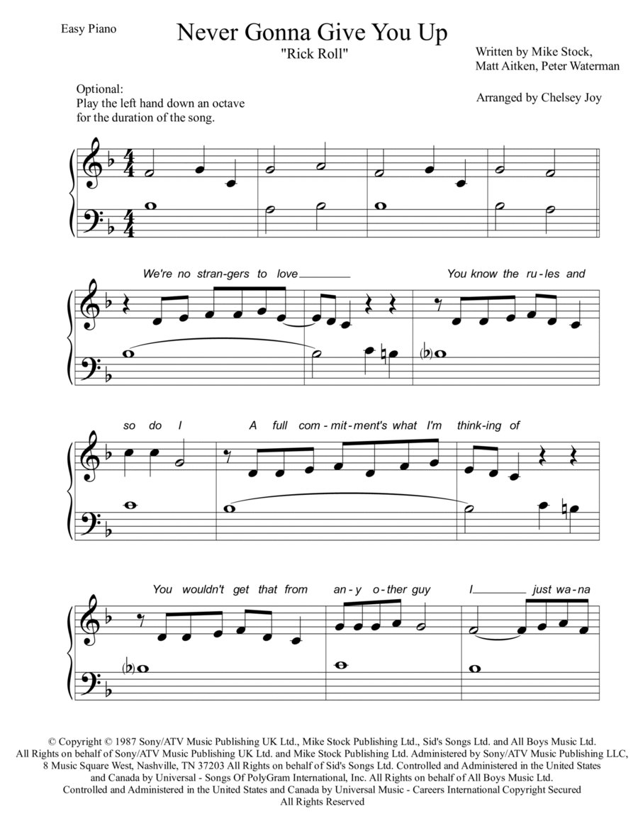 Rick clearance astley piano