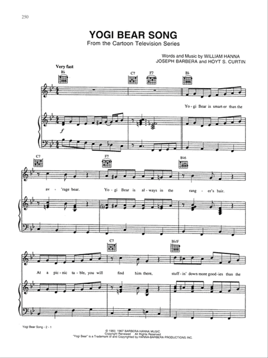 Yogi Bear Song Yogi Bear Song Piano, Vocal, Guitar scores gallery preview page 1