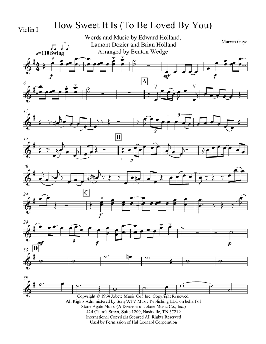 How Sweet It Is (To Be Loved By You) String Quartet scores gallery preview page 1