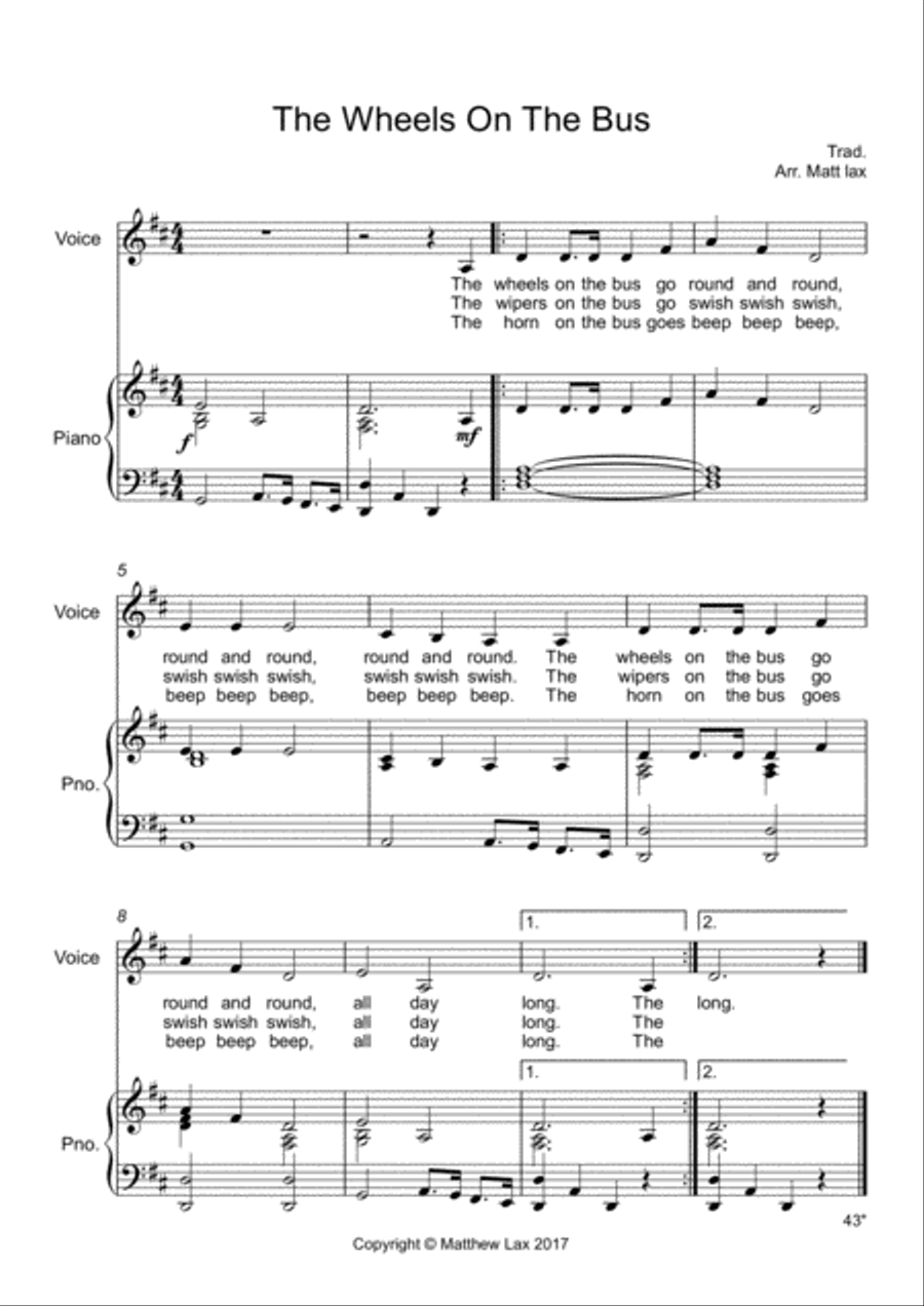 The Wheels On The Bus Voice scores gallery preview page 1