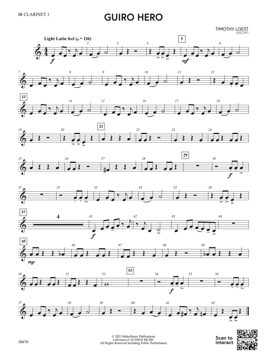 Guiro Hero: 1st B-flat Clarinet Concert Band scores gallery preview page 1