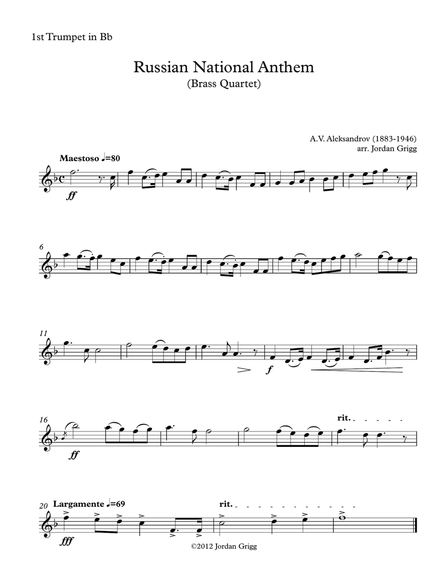 Russian National Anthem (Brass Quartet) Brass Quartet scores gallery preview page 4