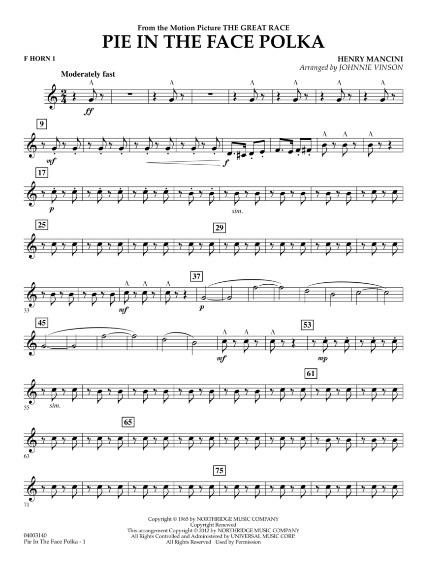 Pie In The Face Polka - F Horn 1 Concert Band scores gallery preview page 1